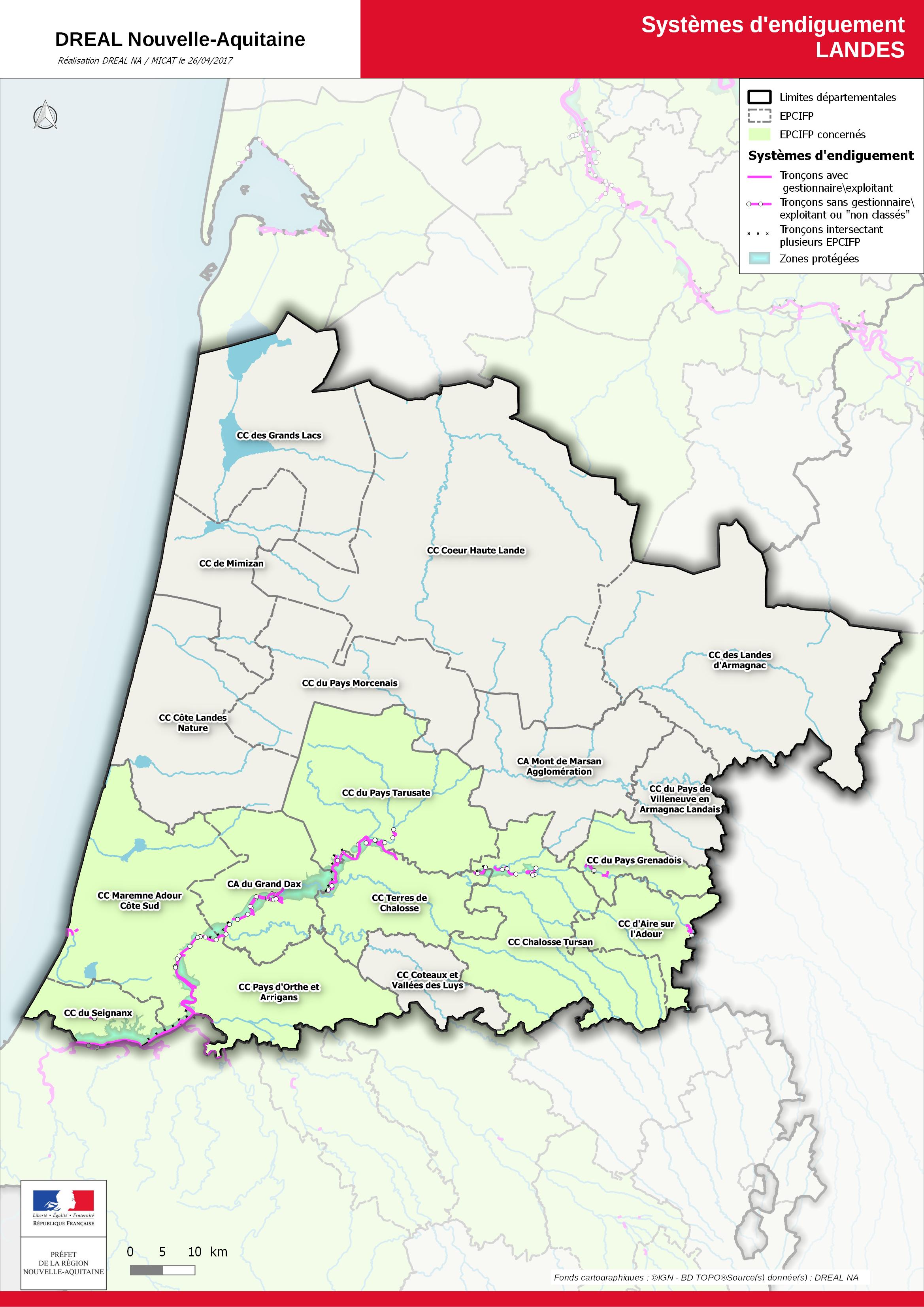 Cartes des digues des Landes - DREAL Nouvelle-Aquitaine