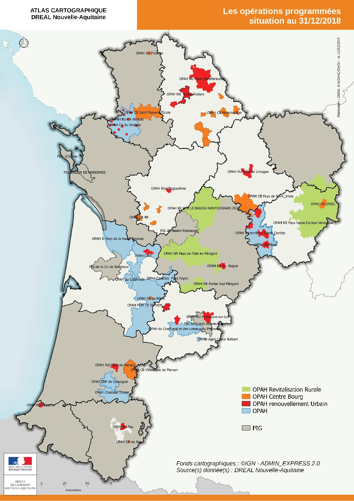 carte des opérations programmées en Nouvelle-Aquitaine - cliquer pour agrandir