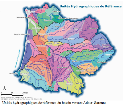 Carte des unités hydrographiques de référence du bassin versant Adour-Garonne